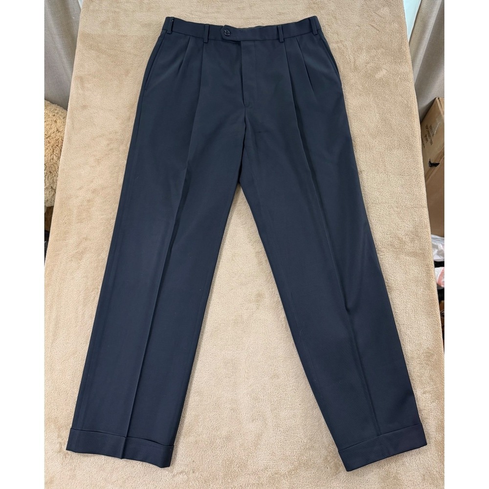 Brooks Brothers Dress Pant Mens Size 35x32 Black Pleated Preppy Professional EUC